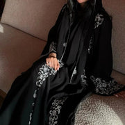 Black Banquet Dress Abaya Set | Embroidered Diamond Elegance 3-Piece Abaya with Hijab (ABA184)